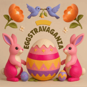 Ostern Design mit Hasen, Eiern und Blumen